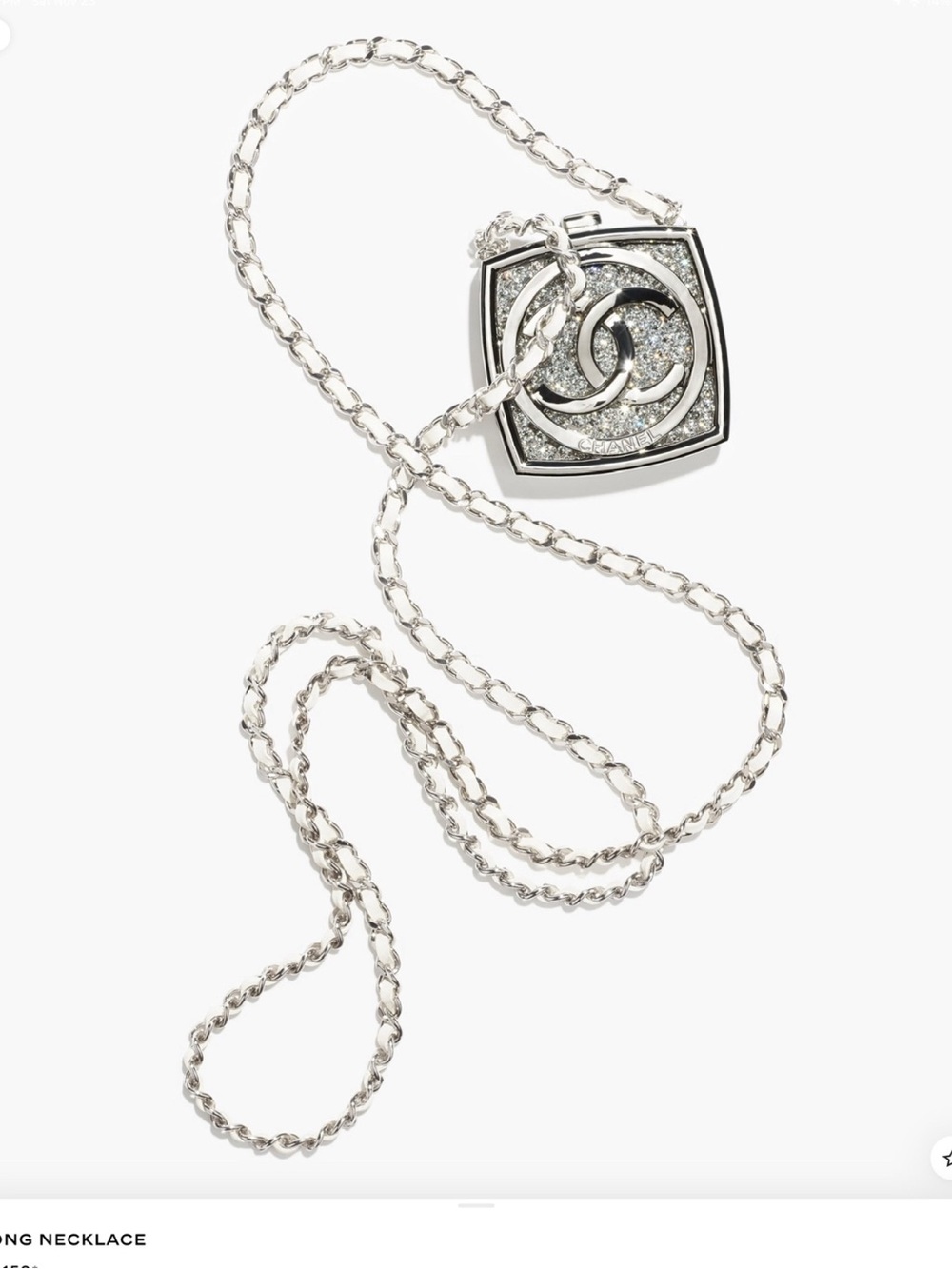 CHANEL Silver Crystal CC Medallion Necklace